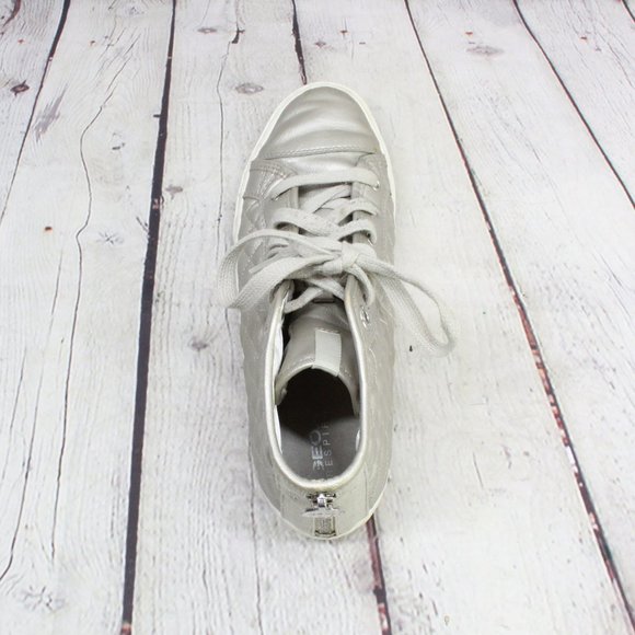 Geox Respira Silver Patent Leather Hi Top Back Zip Sneakers Size US 8 - Picture 6 of 9